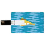 64G USB Flash Drives Credit Card Shape Yellow Submarine Decor Memory Stick Bank Card Style Illustration of a Submarine over the Sea Paper Cutting Style Print,Blue Mustard Waterproof Pen Thumb Lovely J