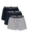 BOSS Mens 3P Woven Boxer Three-Pack of Pyjama Shorts in Cotton poplin