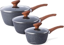 Non Stick Saucepan Set – Induction Saucepan with Lid – 3pcs Marble Sauce Pan – –