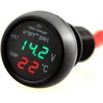 Bilvoltmeter 2024, 3 i 1 12-24v Biltermometer Bil-USB-laddare Voltmeter med LCD-digital display