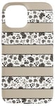 Coque pour iPhone 15 Beige Rayures Blanc Noir Motif Floral Élégant Femmes