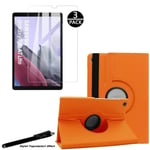 Housse Etui Orange Samsung Galaxy Tab A7 Lite 8.7" SM-T220 Support Rotatif 360° + 3 Verre trempé avec Stylet Toproduits®