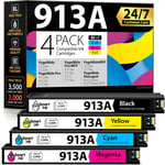 Cartouche d¿Encre Compatible pour HP 913A 913 A (4 Multipack) pour HP PageWide 352dw 352dn MFP 377dw 377dn Pro 452dw 452dn 552dw Managed P55250dw P57750dw MFP (Noir Cyan Magenta Jaune)