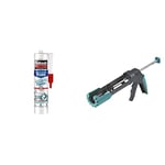 Rubson Mastic Bain & Cuisine Blanc Pur Hygiène, mastic étanche et anti-moisissures à base de silicone, 280 ml & Wolfcraft 4352000 Pistolet à cartouche mécanique mg 200 ergo, Vert