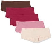 Amazon Essentials Culotte à Couverture complète en Coton (Grandes Tailles Disponibles) Femme, Lot de 5, Bordeaux/Brun/Rose/Rose Blush, 5XL Grande taille