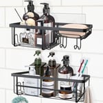 Alyvisun 2 Pièces Etagere Douche sans Percage avec Grande Capacité, Étagère Salle de Bain avec Porte-Savon et Crochets, Rangement et Organisation de la Salle de Bain, Acier Inoxydable