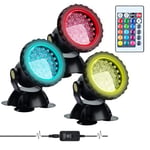 Lychee RGB Projecteur Aquarium,sous-Marine Eclairage Submersible pour Poisson, LED étanche IP68 Lampe Angle Réglable Lumière avec Télécommande pour Jardin Pond Piscine Fontaine (3 Pack)