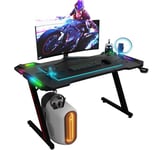 Devoko Bureau Gaming LED 120×60cm, Bureau Gamer LED, Bureau Informatique Ergonomique avec Lumière RGB, Tapis de Souris, Porte-gobelet et Crochet pour Casque (Noir,120×60cm)