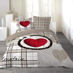 DOUCEUR D'INTERIEUR Bed Linen Set 3 Pieces 240X220 Printed Love Mountain 42 Yarns Fixed Design, Multicolour, 220 x 240 cm