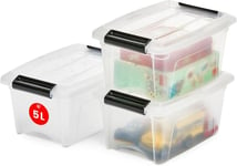 Iris Ohyama, Petite Boite Rangement Plastique avec Couvercle, 5L, Lot de 3, Transparent, Clips de Fermeture, Poignée, Empilable, Organisation Solide & Durable, pour Chambre, Dressing, Bureau, NTB-5