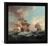 'Image encadrée de Peter Monamy "A BRITISH Man Of War dans AS Strong Breeze Impression d'art dans le cadre de haute qualité Photos fait main with East indiamen in the Distance,, 40 x 30 cm, noir mat