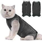 Avont Cat Recovery Suit Post Surgery, Elizabethan Collar & Cone Alternative, Kitten Onesie Pet Surgical Spay Shirt for Abdominal Wounds or Skin Diseases -Darkgrey (M)