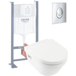 Wc suspendu sans bride villeroy et boch Architectura + abattant + bati support grohe + plaque de commande chrome