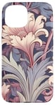 Coque pour iPhone 15 Motif floral Art nouveau crème, mauve, bleu marine, stylisé