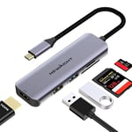 Newmight Adaptateur Multiport hub USB C, Adaptateur 5 en 1 USB-C à HDMI, Lecteur SD/TF de Transfert de données Rapide HDMI 4K USB 3.0, Support d'extension USB C pour Apple Macbook