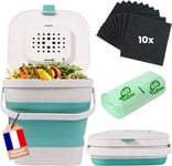 Composteur De Cuisine 4-En-1 (Greenbox2024)-Poubelle À Compost 4L Sans Odeur Pour Cuisine + Appartementkit Avec Seau + 10 Filtres À Charbon + 25 Sacs Poubelle + Guide Compost (Verte)