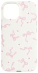 Coque pour iPhone 15 Ruban rose clair avec nœuds pour fille - Couleur pastel