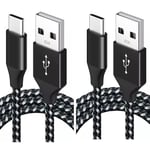 Orco USB C Charger Cable 3.1A Type C Cable Fast Charging Braided USB A to USB-C Phone Charger Cable USBC for iPhone 15 Pro Samsung Galaxy S22/S21/S20/S9 Huawei P9 Pixel 7/6 Switch PS5 (2, Black, 2mt)