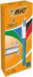 BIC 4 Couleurs Shine Stylos-Bille Rétractables Pointe Moyenne (1,0 mm) - Corps Bleu Métallisé, Boîte de 12