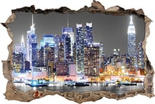 pixxp Rint 3D WD 5017 _ 62 x 42 Horizon de New York la Nuit, percée 3D Sticker Mural Mural en Vinyle Noir/Blanc 62 x 42 x 0,02 cm