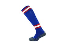 Mitre Junior Division Tech Football Socks | Long Sport Sock | Lightweight | Breathable Mesh, Royal Blue/Scarlet/White, Mini (12 UK Child - 2 UK)