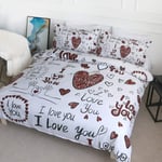 BlessLiving Hearts Duvet Cover I Love You Black and Red Handwriting Bedding Romantic Cute Love Heart Bed Set for Couples 3 Piece Valentine's Day Bedding Sets (Double)