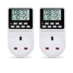 ORIDGET 24 Hour Digital Electric Timer Plug Socket UK with On-Off Repeat Cycle Timer, Daily Program and Countdown for Lights and Home Appliances, 13A / 240V (2 Products in One Packing Box)