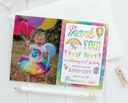 10 Personalised Photo Rainbow Thank You Cards Unicorn Birthday Thankyou Notes