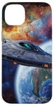 Coque pour iPhone 14 Plus Conception de vaisseau spatial Sci-Fi explorant la galaxie