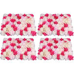 Rose Rouge Fleur Artificielle Panneaux 4 pcs Soie Fleur Mur Panneau Mur Fond De Noce Décoratif Toile De Fond 60 cm x 40 cm