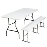 Ensemble table et banc pliants en plastique blanc pour jardin, camping, bar