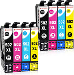 Lot de 8 cartouches d'encre 502XL compatibles avec Epson 502 XL Multipack pour imprimante Expression Home XP-5100 XP-5105 XP-5150 XP-5155 WorkForce WF-2860 WF-2865 WF-2880 WF-2885 DWF(2BK,(Q1552)