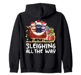 Sleighing All the Way Christmas Family Cat Funny Xmas Zip Hoodie