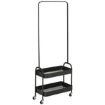 Metal Clothes Rack with Shoe Stand, Clothing Rail on Wheels w/ 2 Basket