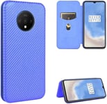 Compatible Avec Coque One Plus 7t, Mince Flip Fibre De Carbone [Test De Chute] Antichoc Stand Fente Avec Carte, Protecteur D'écran En Verre Trempé*2-Bleu