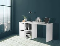 Dmora - Bureau Milwaukee, Bureau multifonction modulaire avec étagère, Table d'étude ou de bureau multi-positions avec montage en coin, 152x49h74 cm, Blanc