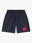 HUGO Kids' Cheetah Print Swim Shorts, Medieval Blue