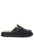 Dune London Gene Leather Faux Shearling Lined Clogs - Black, Black, Size 5, Women