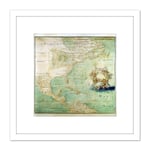 Map Bernou 1681 North Central South America Pictorial 8X8 Inch Square Wooden Framed Wall Art Print Picture with Mount