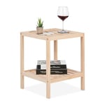 Relaxdays Table d’appoint carrée avec 2 Niveaux, en Bois de pin, H x L x P : 50 x 40 x 40 cm, pour Le Salon, Nature