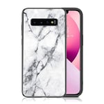 IMEIKONST Compatible with Samsung Galaxy S10 Plus Glass Case, Marble Slim Back Case Shockproof Glossy Soft Silicone TPU Stylish Protective Rubber Bumper Cover for Samsung S10 Plus. White LSM