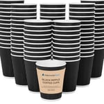 NationwidePaper Pack of 50 x 16oz Disposable Paper Cups hot Drink, Disposable Insulated Paper Cups for Hot Drinks, Triple Walled Black Ripple Hot & Cold Drink Cups Without Lids