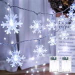 2 st 40 LED snöflinga ljusslinga utomhus batteridriven julgransljus för sovrum inomhus fest rum fest trädgårdsdekoration, kall vit