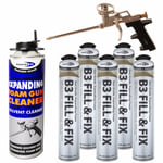 Expanding Foam Gap Filler Kit incl Professional PU Gun Grade Foam & Cleaner