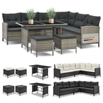 Juskys Salon de Jardin Lounge Manacor en polyrattan Gris moucheté —avec canapé, Table, 2 tabourets et Coussins — Ensemble de Meubles de Jardin jusqu'à 7 Personnes — Housses Grise