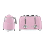 SMEG Mini Kettle & Toaster Set, 0.8L, 4 Slice, 2000W, Pink, KLF05PKUK/TSF03PKUK