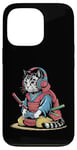 Coque pour iPhone 13 Pro Japon Kawaii Cat Samurai Casque Casque Manette de Jeu Vidéo