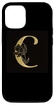 iPhone 13 Initial C Letter Floral Rose 0n Matte Black Case