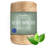 Creative Deco 100m Ficelle Jute | Épaisseur 3mm | Ficelle Jardinage | Deco Mariage Champetre | Ficelle Bricolage | Attache Tomate | Corde Jute | Cordelette | Ficelle Naturelle | Ficelle Ballon