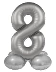 Folat Aluminium Argent avec base Chiffre 8-Moonlight Silver-Satin Gloss-72 cm-Ballon de décoration de fête d'enfants, anniversaires, pas besoin d'hélium, 10538